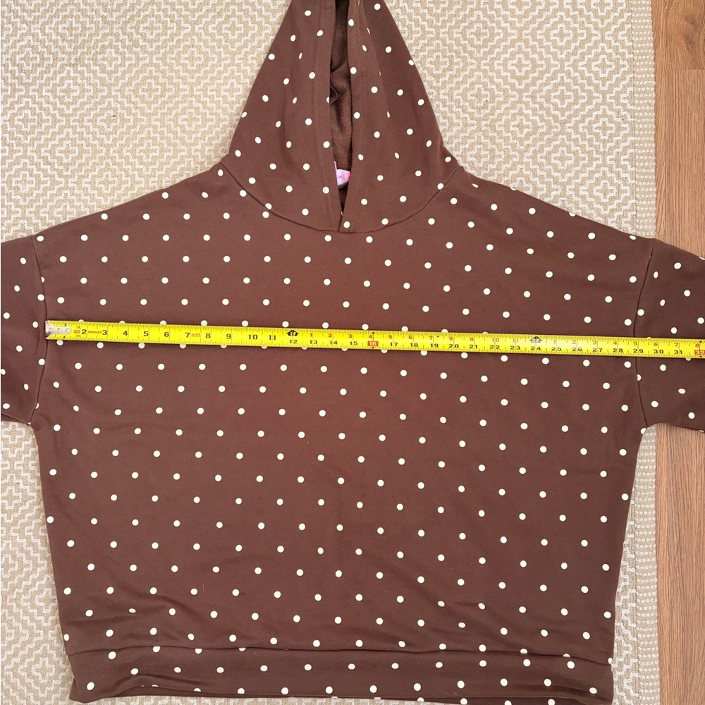 Edikted Brown Polka Dot Hoodie Sweater with Cream Dots - Picture 10 of 11